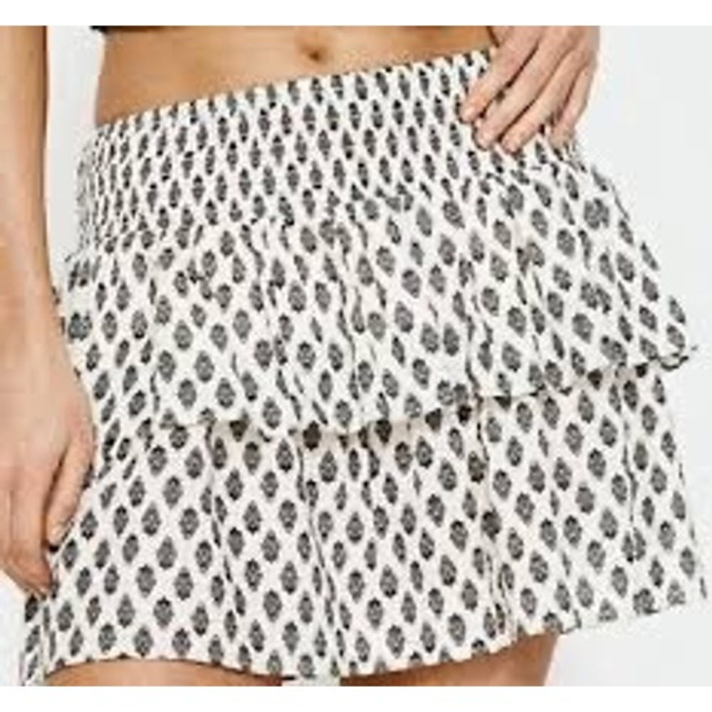 H&M Patterned Cotton Tiered Skort Smocked Waist Blue White XL